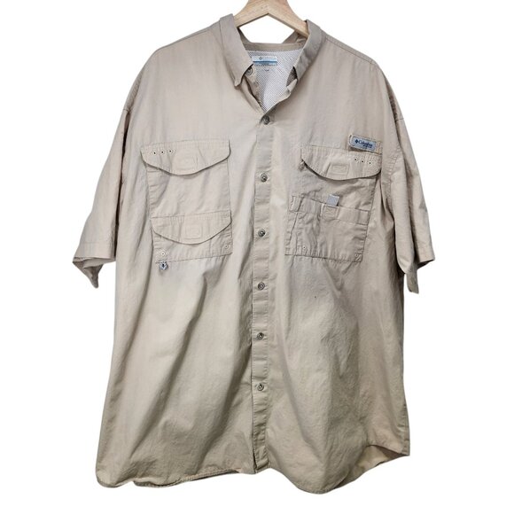 Columbia PFG Mens Fishing Shirt Size 2XT 100%‎ Cotton Beige - Picture 1 of 9